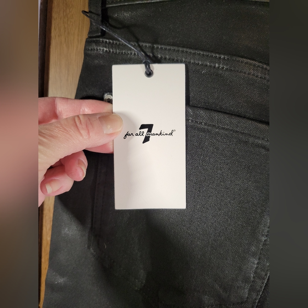 7 for all man women size 31kind coated denim jeans in black high waist slim kick - Picture 4 of 16